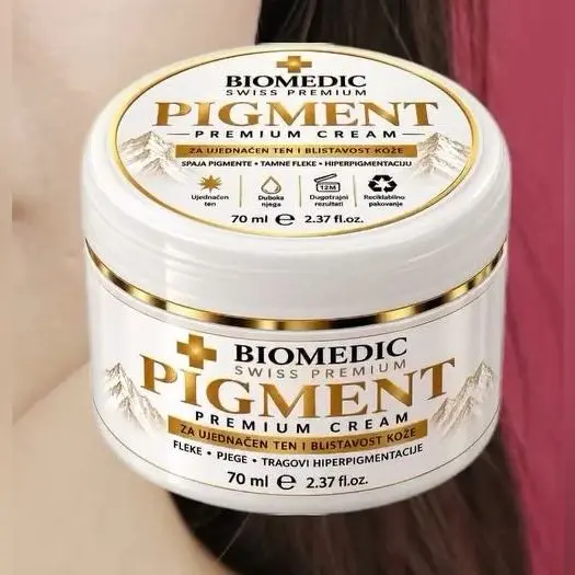 Bijela teglica Biomedic Pigment Premium Cream sa zlatnim natpisom, 70 ml